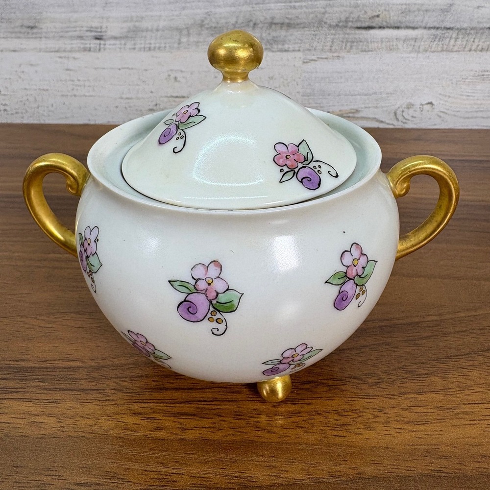Antique Epiag Royal Czechoslovakia Sugar Bowl with Lid and signed by Artist